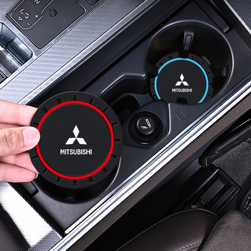 

2pcs Car Coaster Water Cup Slot Non-Slip Pad Emblem For Mitsubishi Lancer 9 EX Outlander 3 ASX L200 Auto Interior Accessories