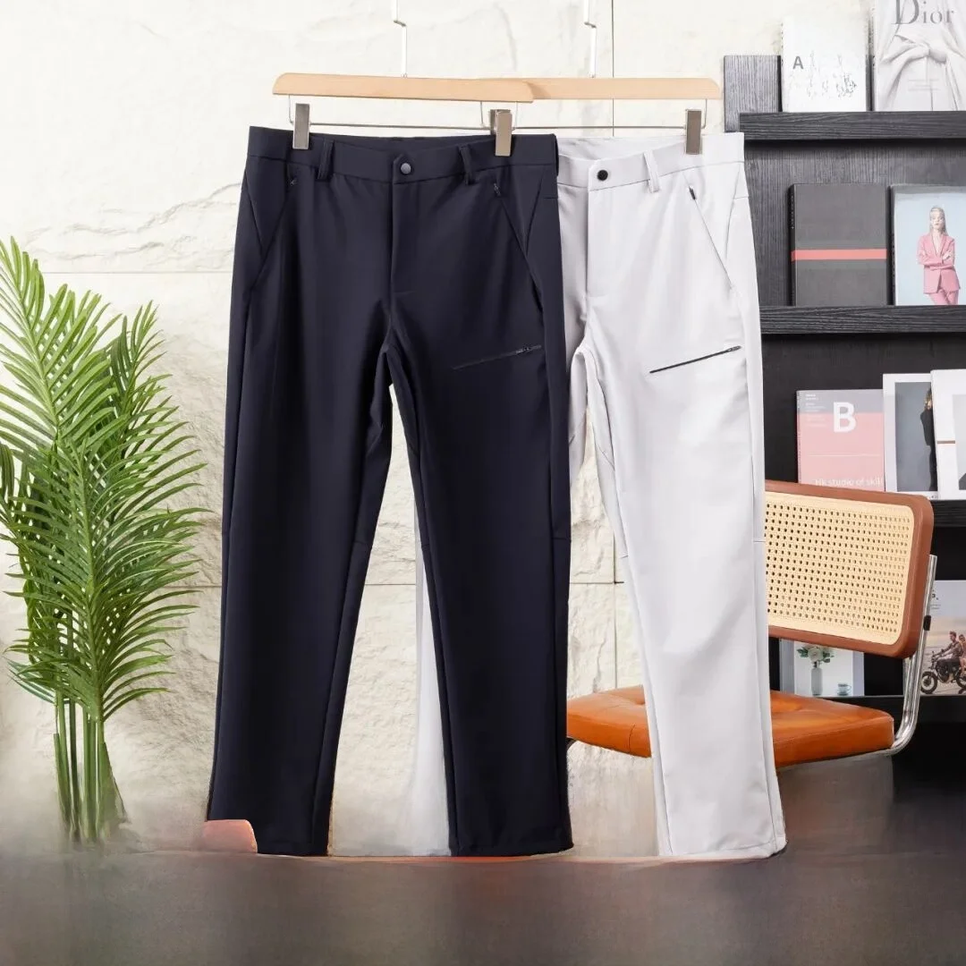 

Outdoor Men's Windproof Waterproof Zipper Straight Leg Casual Pants All-Match Pure Color Slim Fit Leisure Trousers