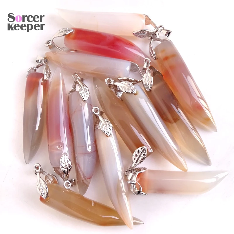 Natural Stone Red Agate Pendant Wolf Tooth Shape DIY Making Necklace Fashion Jewelry Ivory Horn Agate Pendants Charms BT616