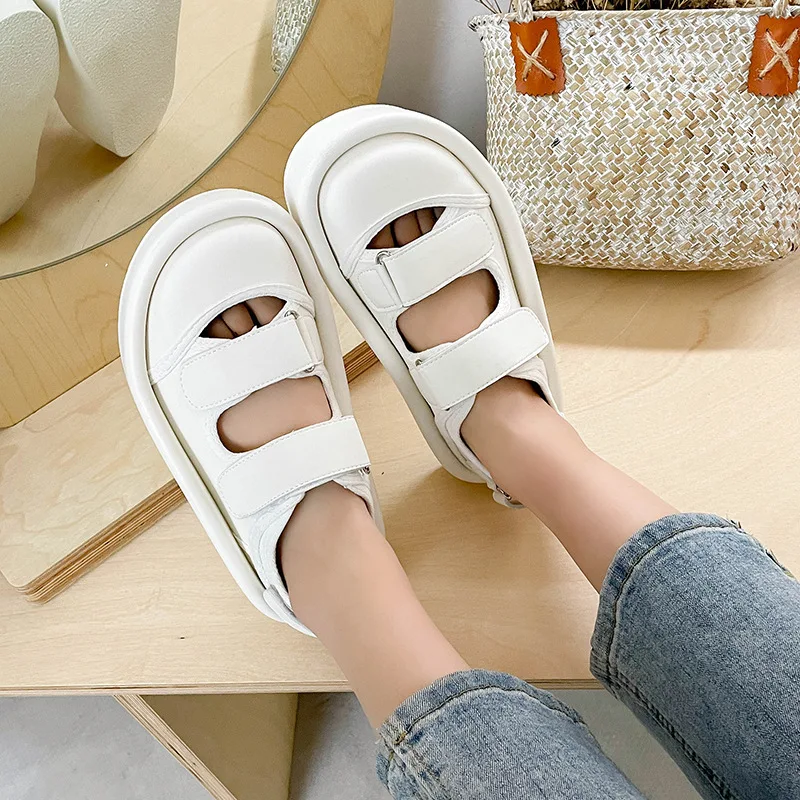 Summer Baotou Sandal Women Solid New Fashion Sandals Shoes Non-slip Size 35-40 Platform Shoes Black Pink Roma Hollow Sandalias