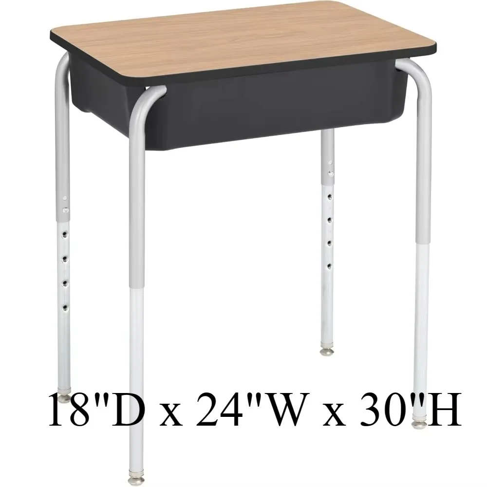 Mesa de estudante frontal aberta de altura ajustável da série Structure com estojo preto (conjunto de 2 peças), tampo de gengibre/pés de spray prateados