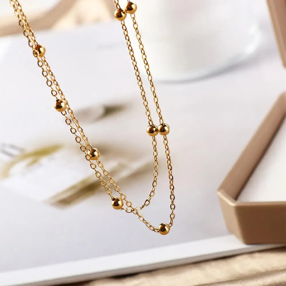 Simple Titanium Steel Double-Layered Trending Anklet Bead Bohemian Adjustable Hypoallergenic Ladies