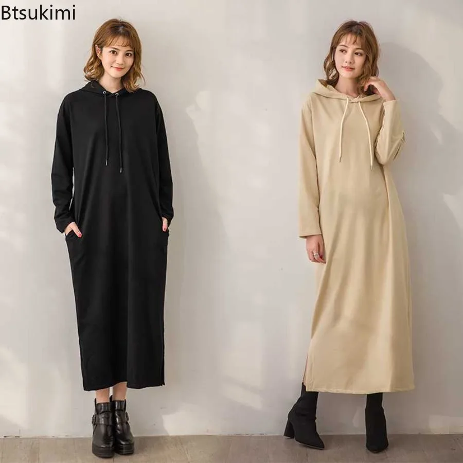 New Winter Hooded Sweatshirt Dress Large Size Women's Fashion Loose Slimming Mid-length Pullovers Long Sleeve Long Sleeve Jacket