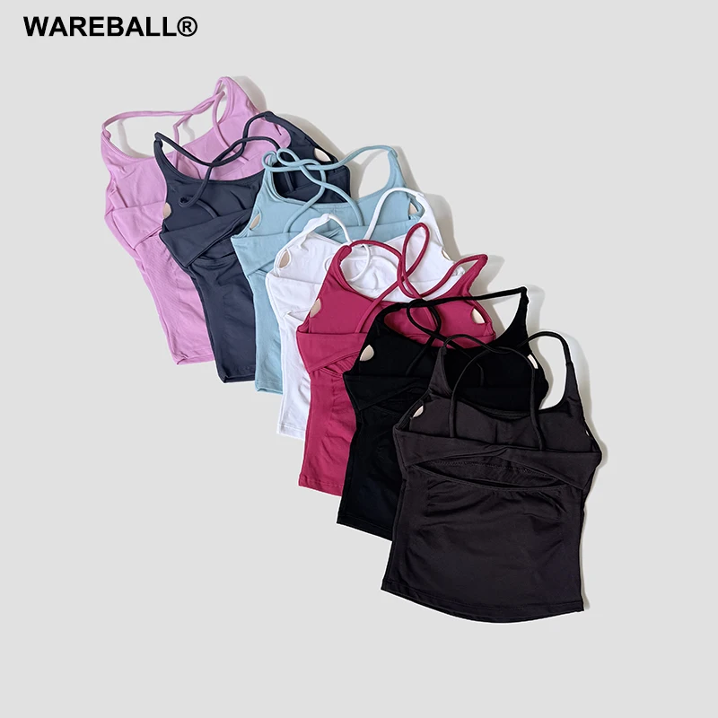 Women Yoga Vest Cross Straps Open Back Sports Tank Top, Removable Chest Pad Gym Bra, Running Workout Fitness Pilates Sportswear