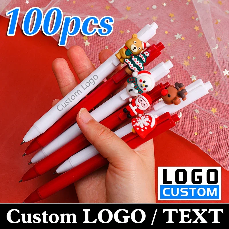 

100pcs Christmas Gift Pen Custom Logo Neutral Signature Pen Lettering Engraved Name Office Stationery Ballpoint Pen Wholesale