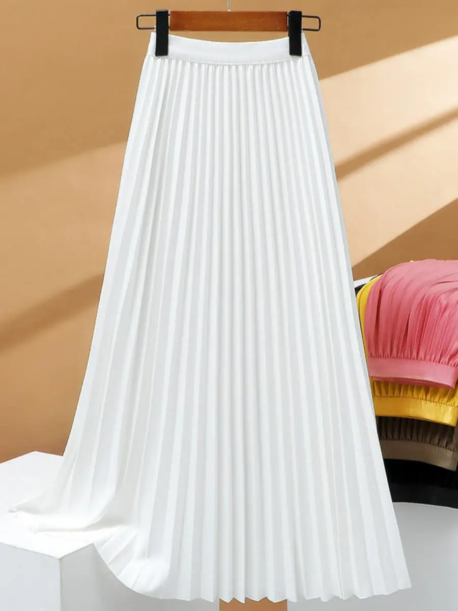 

White Midi f Skirt Pleated A-Line Skirt High Waist Draped Versatile Spring Summer Autumn New Sle Ciwalk Polyester