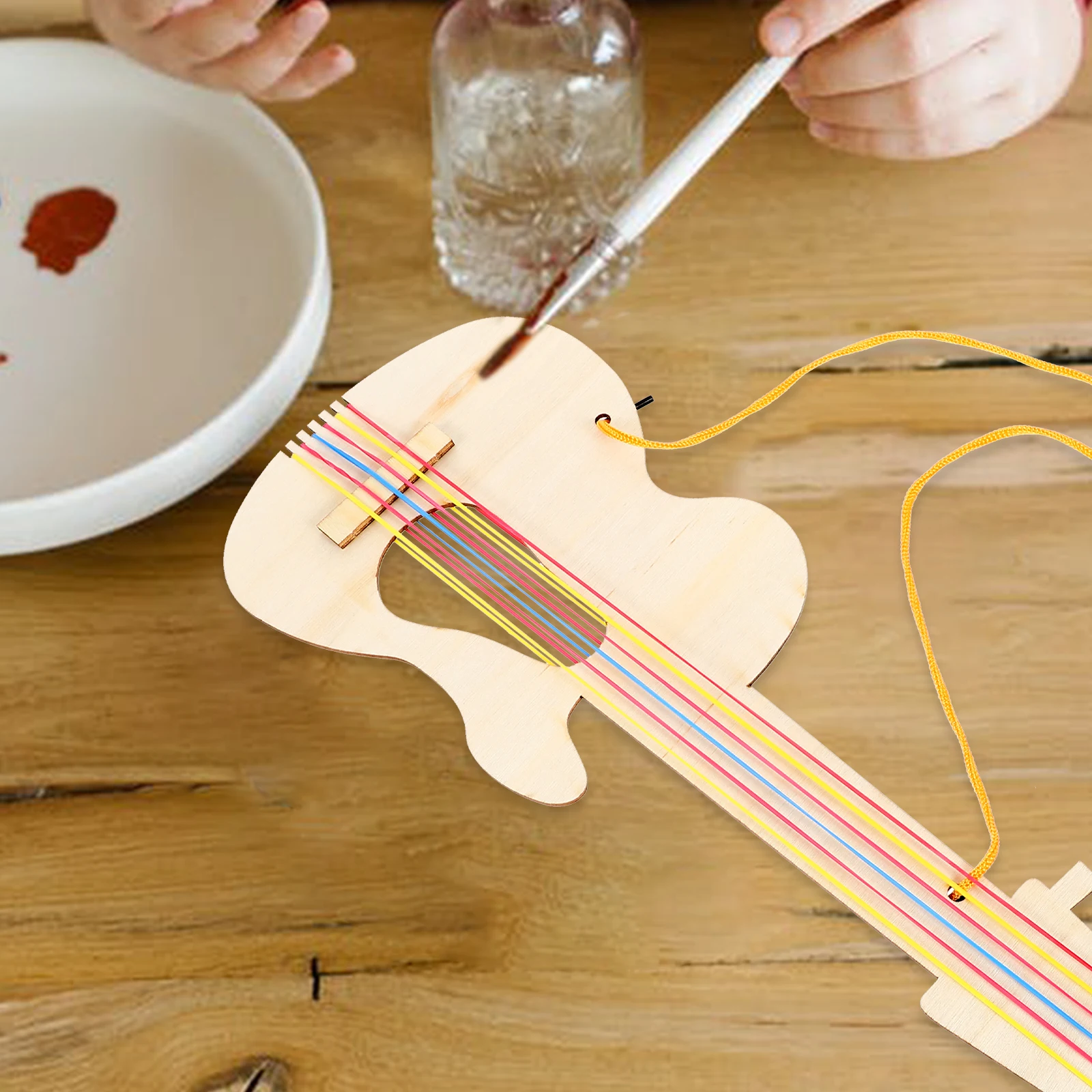 

2 Pcs Wooden Guitar Graffiti Painting Toy Children's Diy Simulation Structure Musical