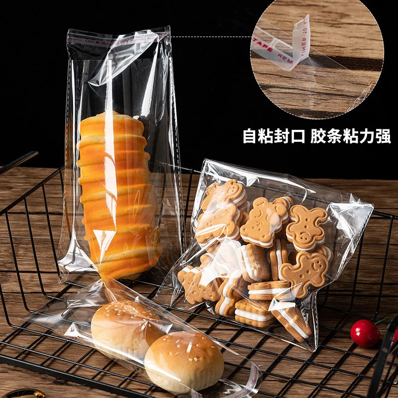 

100Pcs Transparent Plastic Bags Toast Bread Cake Candy Cookie Packaging Disposable Self-adhesive Party Sweets Package