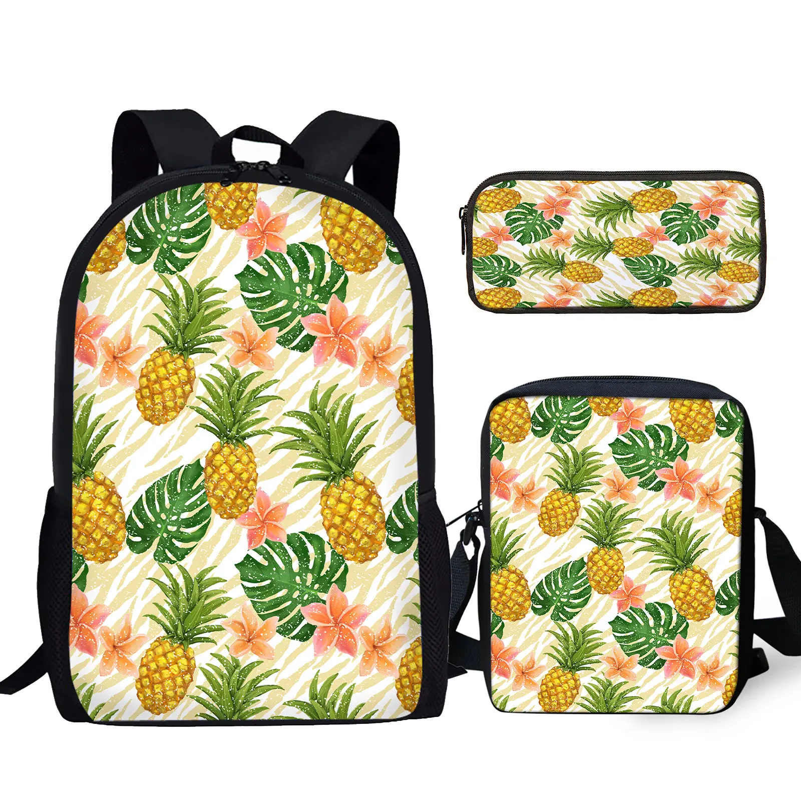 Pineapple 3D Printing Laptop Bag Student Textbook Large Capacity Backpack Messenger Bag With Zipper Casual Travel Pencil Case