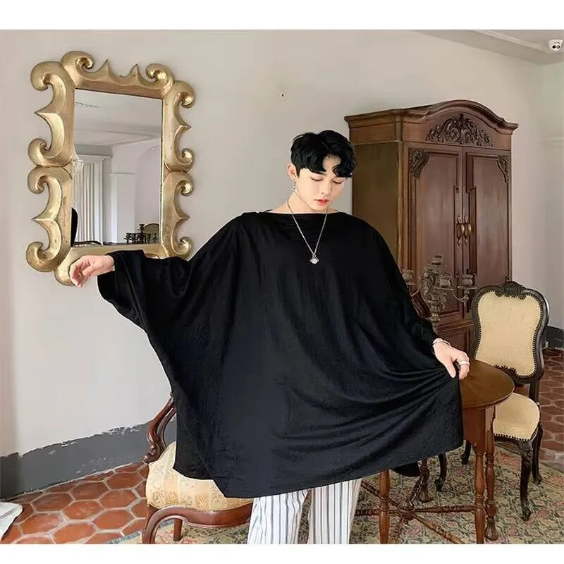

Hip Black Casual Men's Loose Street Super T-Shirt Hop Bat Sleeve T-Shirt Shirt Simple Fashion Cape