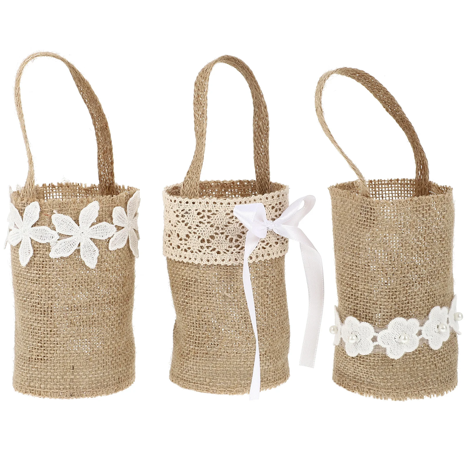 

3 Pcs DIY Burlap Bag Fine Texture Basket Fruits to Carry Storage Flower Holder Linen