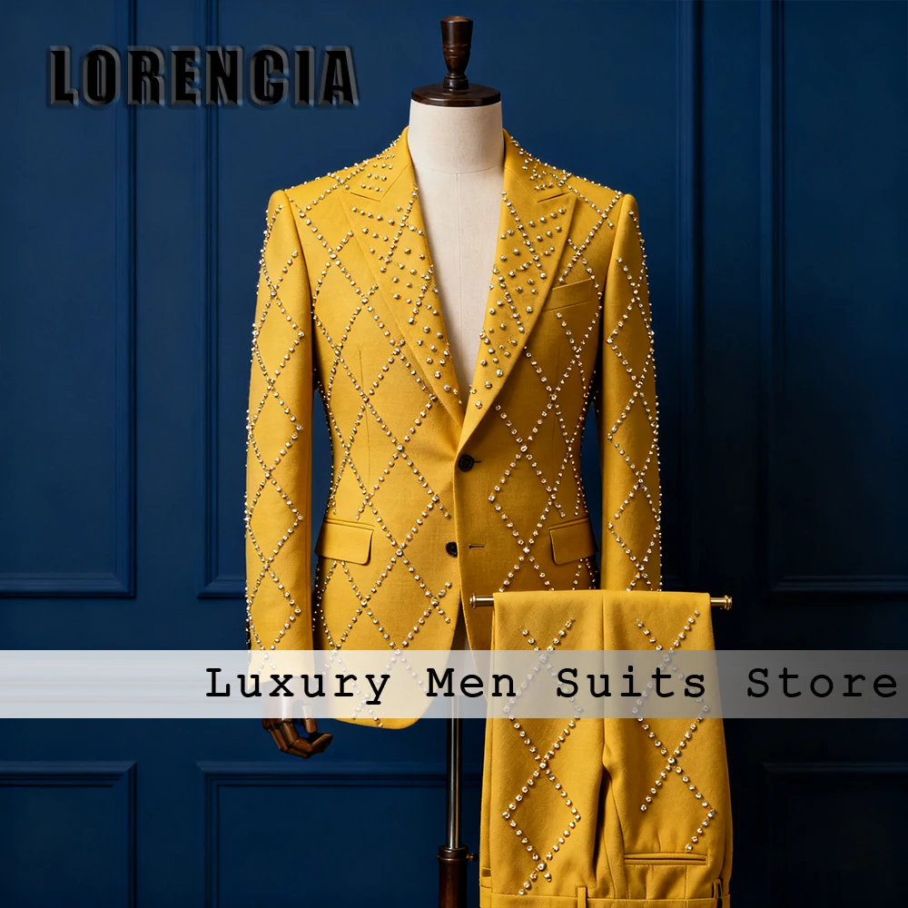 

Luxury Rhinestone Suits for Male 2 Pieces Single Breasted Wedding Groom Tuxedo Set Men Prom Customized Blazer Pants ropa hombre