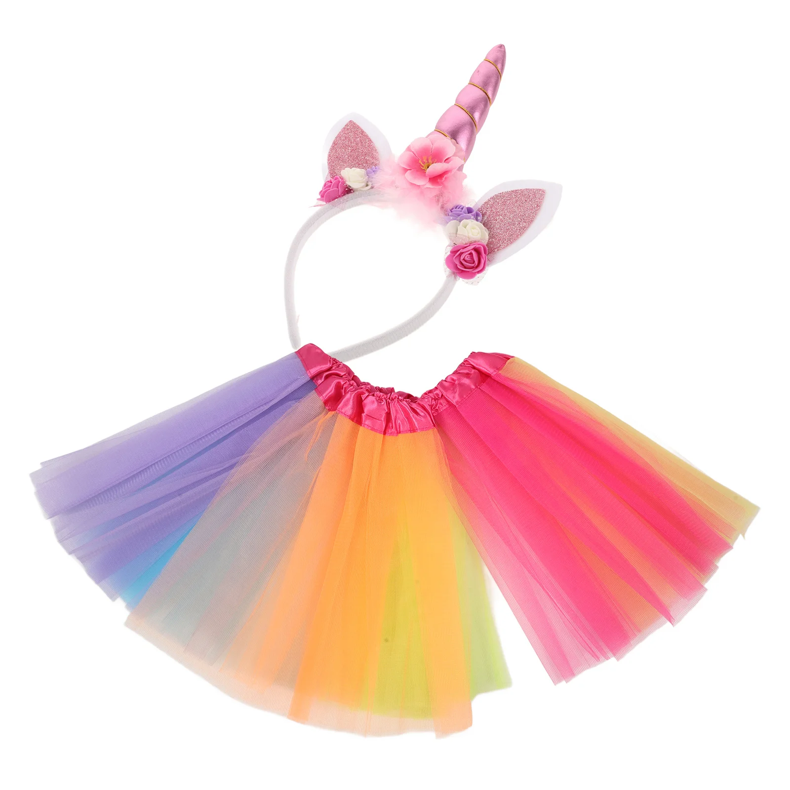 1Set Unicorn Headband Skirt Set Adjustable Half Skirt Kids Party Festival Wear Cute Hair Accessory Cosplay Photo Props