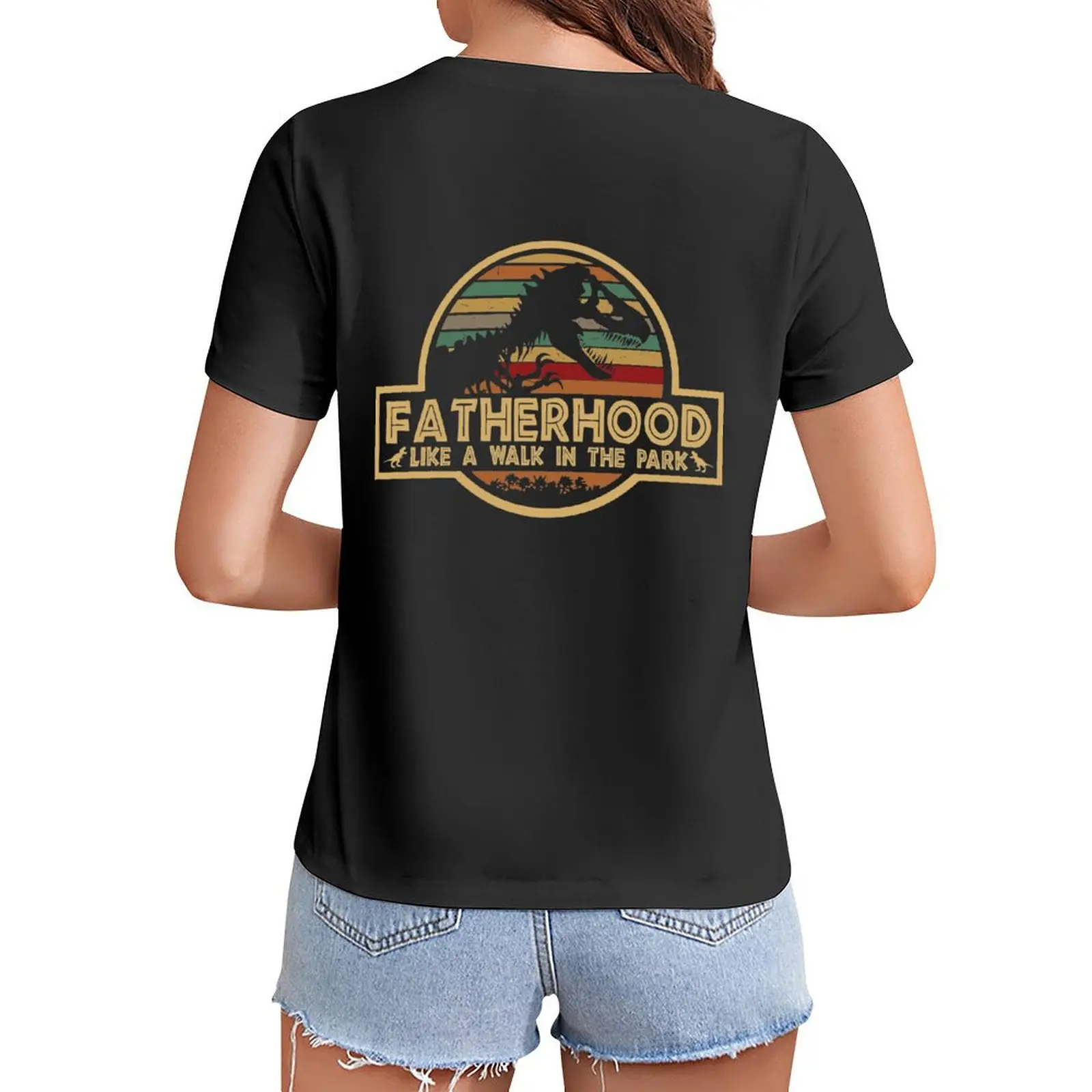 

Fatherhood Like A Walk In The Park Retro Vintage T-Rex Dinosaur Father's Day T-Shirt vintage workout shirts for Women