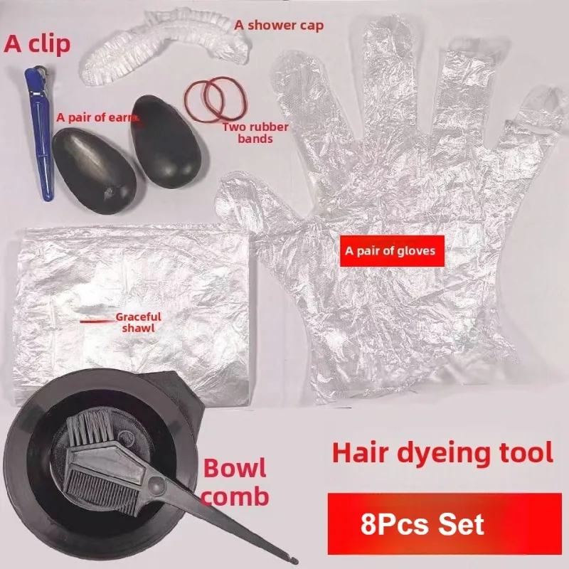 8Pcs/Set  Home Salon Hair Dyeing Brushes Hair Dyeing Cream Bowl Coloring Brush Comb Earcap Clips Dyeing Cape Kits Hair Tint Tool