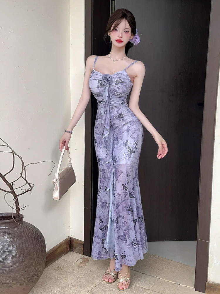 

Элегантное летнее повседневное платье-русалка с цветочным принтом, кружевной отделкой и эффектом облегания, модель Pure Desire