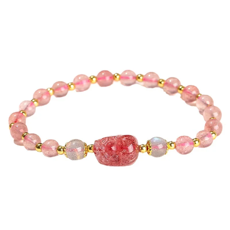 

Shinzue Jewelry 3ANatural Strawberry Pixiu Sweet Peach Blossom Pink Quartz Best Friend Bracelet