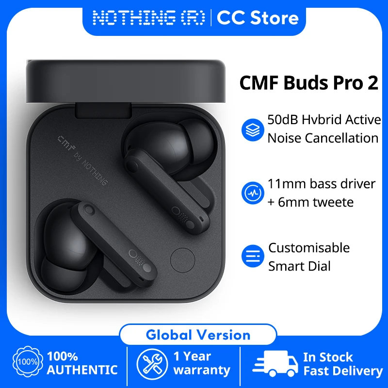 New Global Version CMF By Nothing Buds Pro 2 6 HD MICS Earphone  with 50 dB Hybrid Active Noise Cancellation Bluetooth 5.3 IP55