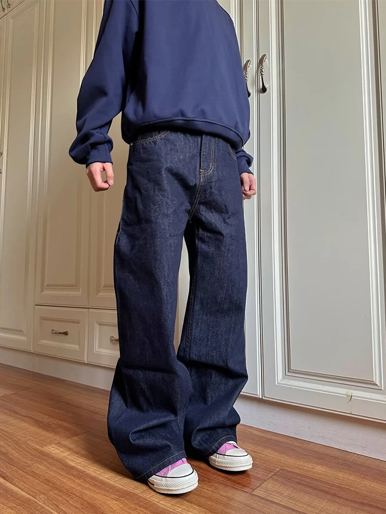 

Мужские джинсы с высокой талией, широкими штанинами и драпировкой, осенние, прямого кроя, из денима, в американском стиле, повседневные