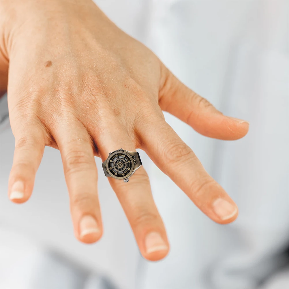 

2pcs Retro Finger Creative Flipping Ring Watch Fashionable Flexible Jewelry Timepiece Decorative Electronic Watch For Daily Wear