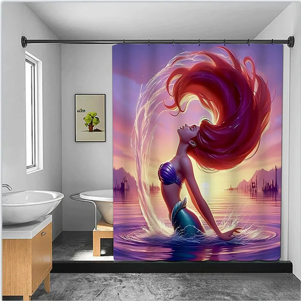 Cartoon The Little M-Mermaid Shower Curtain Waterproof Polyester Fabric Paint Colorful Bath Curtains Curtain With Hook