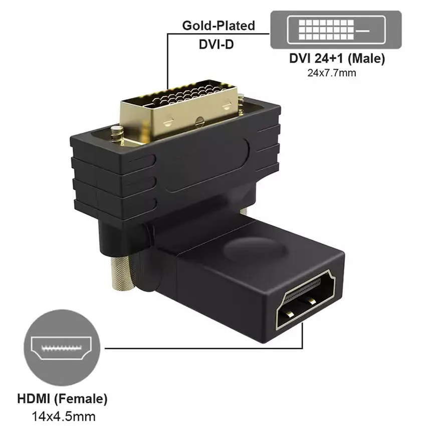 HDMI-متوافق مع DVI 24 + 1 دبوس محول 360 درجة للتدوير HD 4K 1080P أنثى إلى ذكر محول محول لجهاز عرض تلفزيون الكمبيوتر