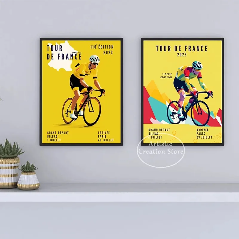 Bike and Cyclist Tour De France Poster Alpe D'Huez Circuit Landscape Prints Canvas Painting Wall Picture Living Room Home Decor