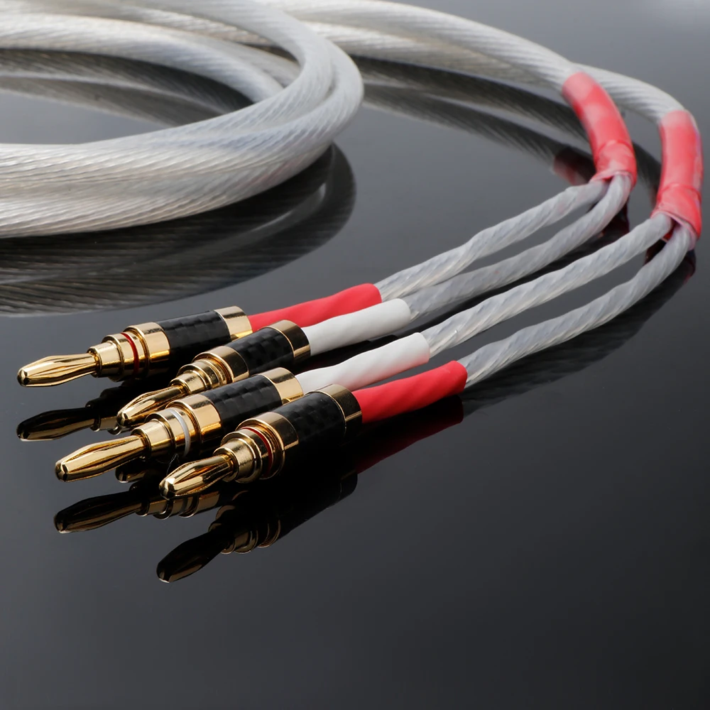 Pair 8N OCC Hifi audio speaker cable hifi loudspeaker wire cable with Gold plated banana plug audio cable