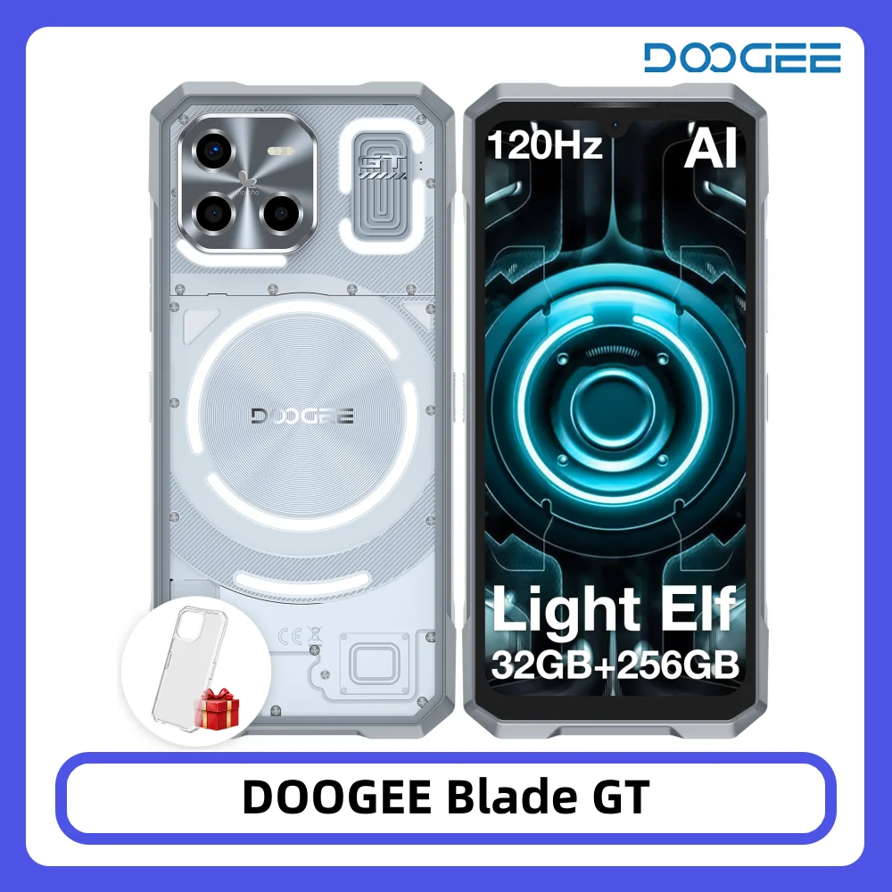 DOOGEE Blade GT Rugged Phone 32GB RAM 256GB ROM LED Light Effect Dimensity 7050 6.72'' FHD+ 120Hz 5500mAh Battery Smartphone NFC