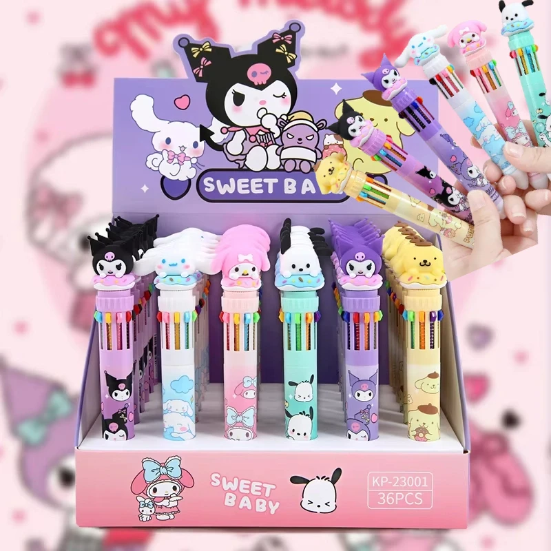 

Sanrio Ballpoint Pen 36pcs Cartoon Kuromi Hello Kitty Cinnamoroll 10 Color 0.7 School Student Stationery Draw Wrirte Mark Pen