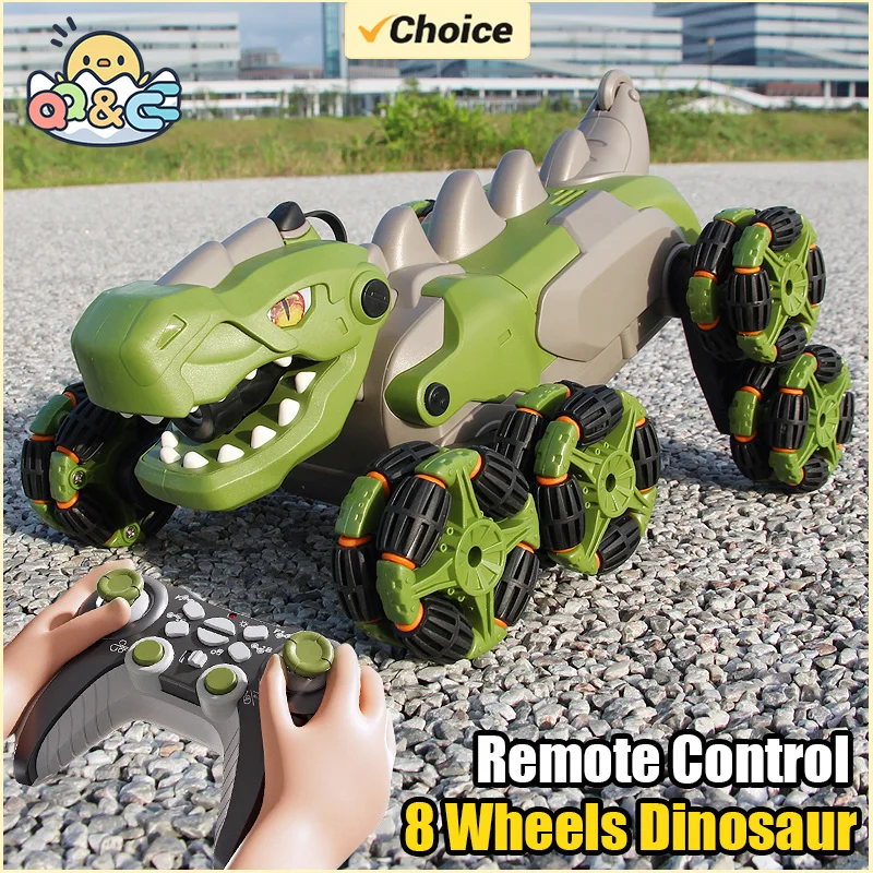 

Радиоуправляемый динозавр, 8-колесный 2,4G, трюковый автомобиль с дистанционным управлением, гоночный грузовик, игрушка, реалистичные звуковые светящиеся игрушки для мальчиков, подарки для детей