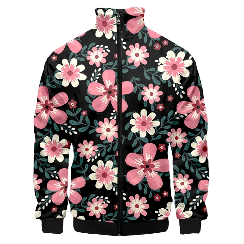 Rose 3d Printed Plants Flower Jacket For Men Outdoor Street Oversized Coat Floral Pattern Zipper Jackets Woman Kids Clothes