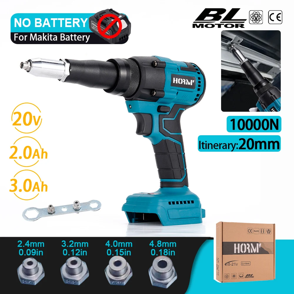 

Electric Rivet Gun Brushless 10000N 2.4-4.8mm Cordless Rivet Nut Gun Drill Insert Automatic Riveting Tool For Makita 18V Battery