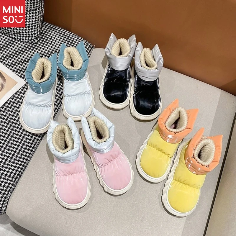 

Miniso Women's Snow Boots 2025, Waterproof Down Winter Shoes with Fleece Lining, Japanese Style