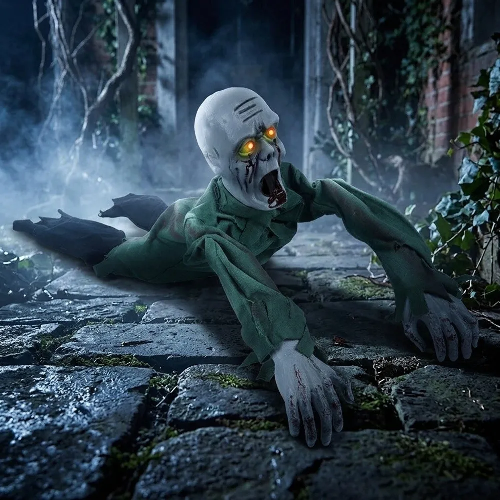 Electric Crawling Zombie Animatronic With Scary Sound And Glowing Eyes For Haunted House Yard Halloween Decorations Prop
