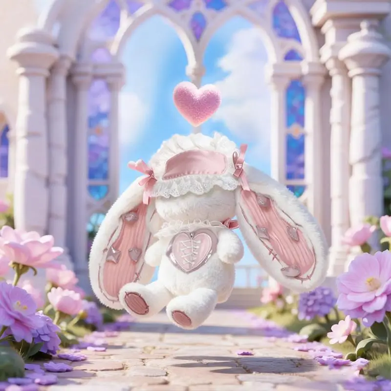 JOOKI Plush Bunny Toy Baroque Style Long Ears Heart Lace Bow Stuffed Animal Doll Cute Rabbit Gift for Girls Birthday