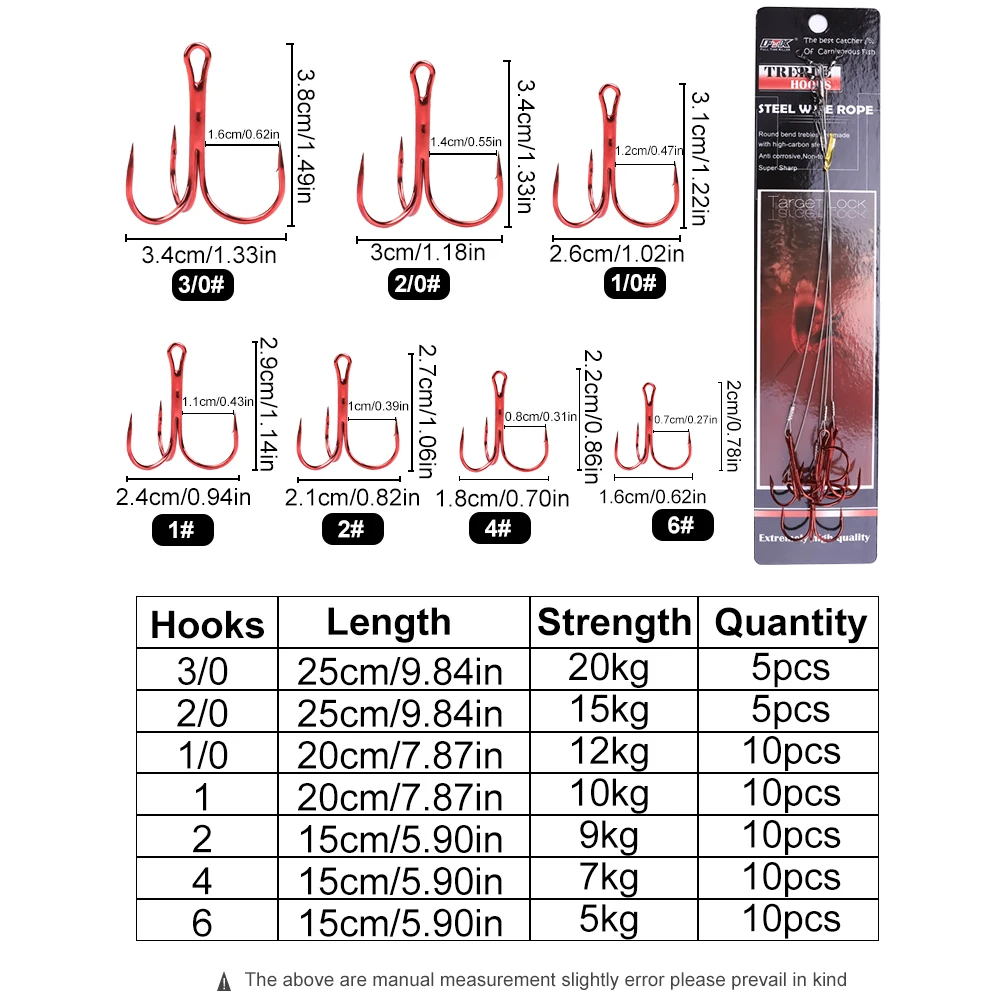 FTK High Carbon Steel Fishing Hook Treble Hooks With Steel Wire Rore Red Fishhook for Carp Bass Fishing Accessories