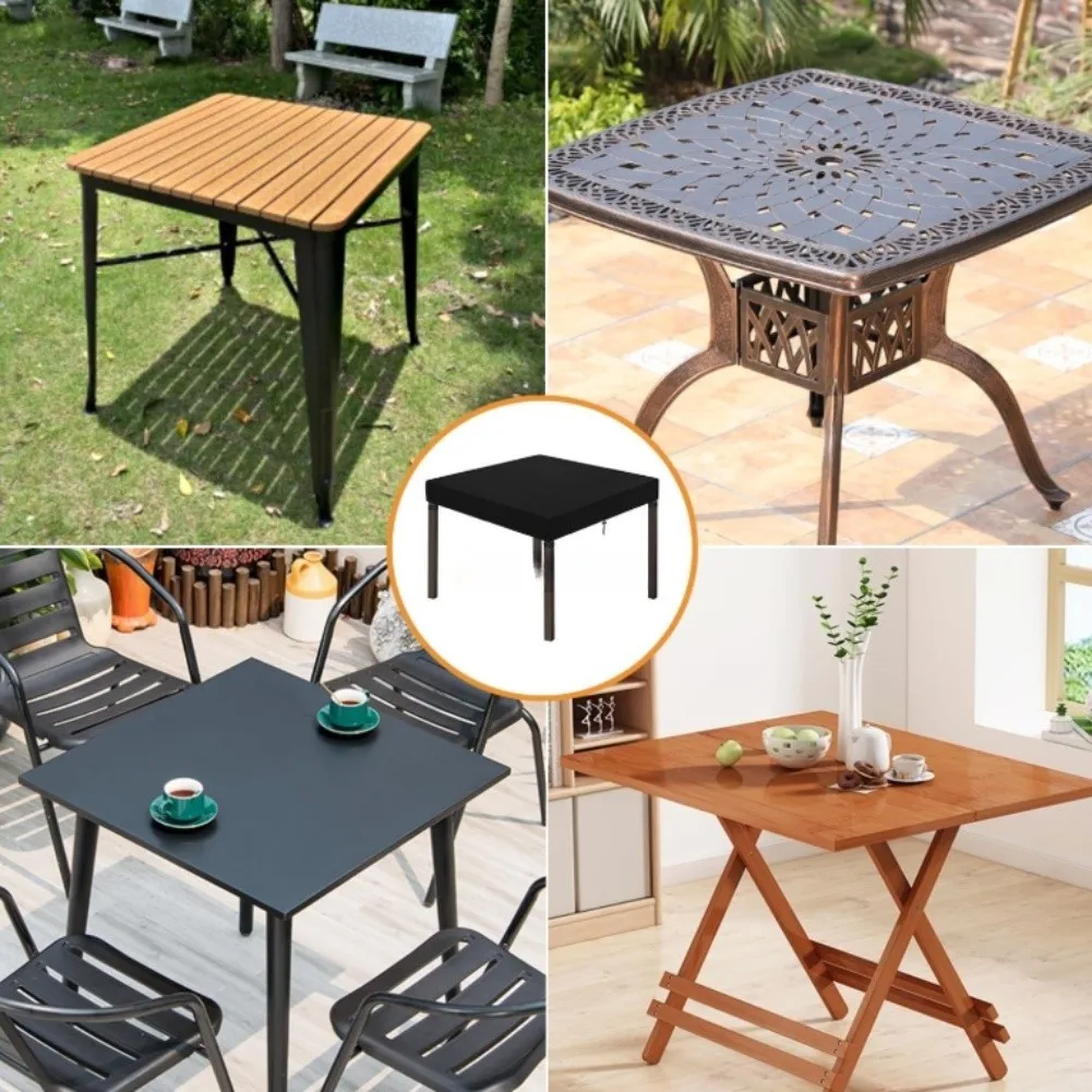 420D Oxford Waterproof Square Table Cover for Garden Use with Adjustable Buckles 24x24x4in 28x28x4in 36x36x4in