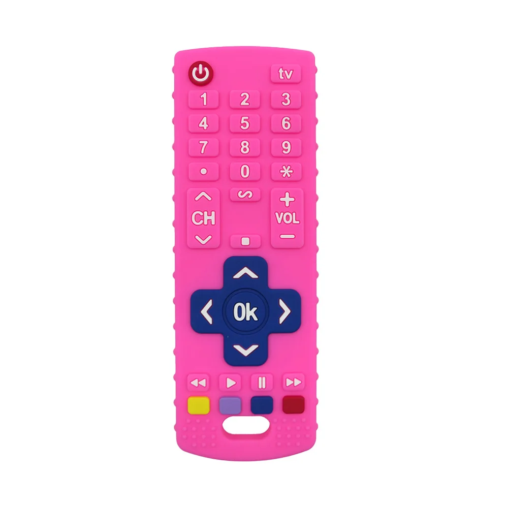 Baby Silicone Remote Control Teether Anti-Eating Hand Cartoon Soothing Teething Stick Cognitive Learning Toy for Infants