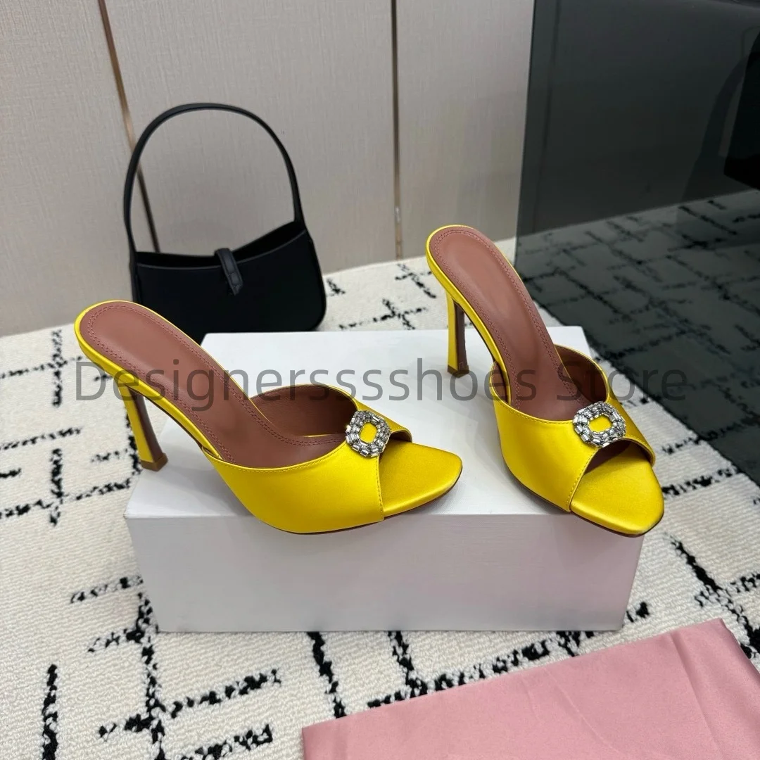 Luxury High Heel Sandals Custom Sunflower Rhinestone Buckle Italian Genuine Leather Outsole 9.8cm Heel