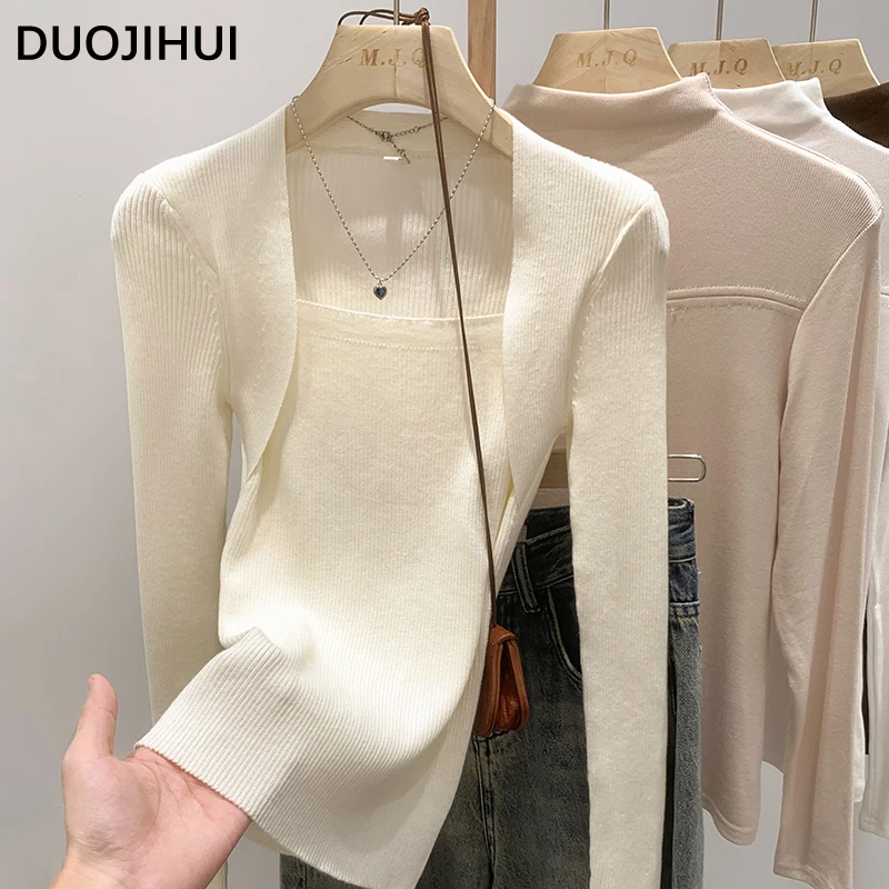 

DUOJIHUI French Chicly Vintage Sexy Slim Knitted Female Pullovers Basic Pure Color Fashion Simple Casual Sweater Women Pullovers