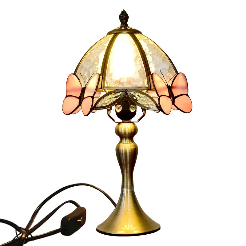 French Retro Style Table Lamp LED Butterfly Decoration Glass Lampshade Living Room Bar Bedroom Dining Hall Restaurant Desk Light
