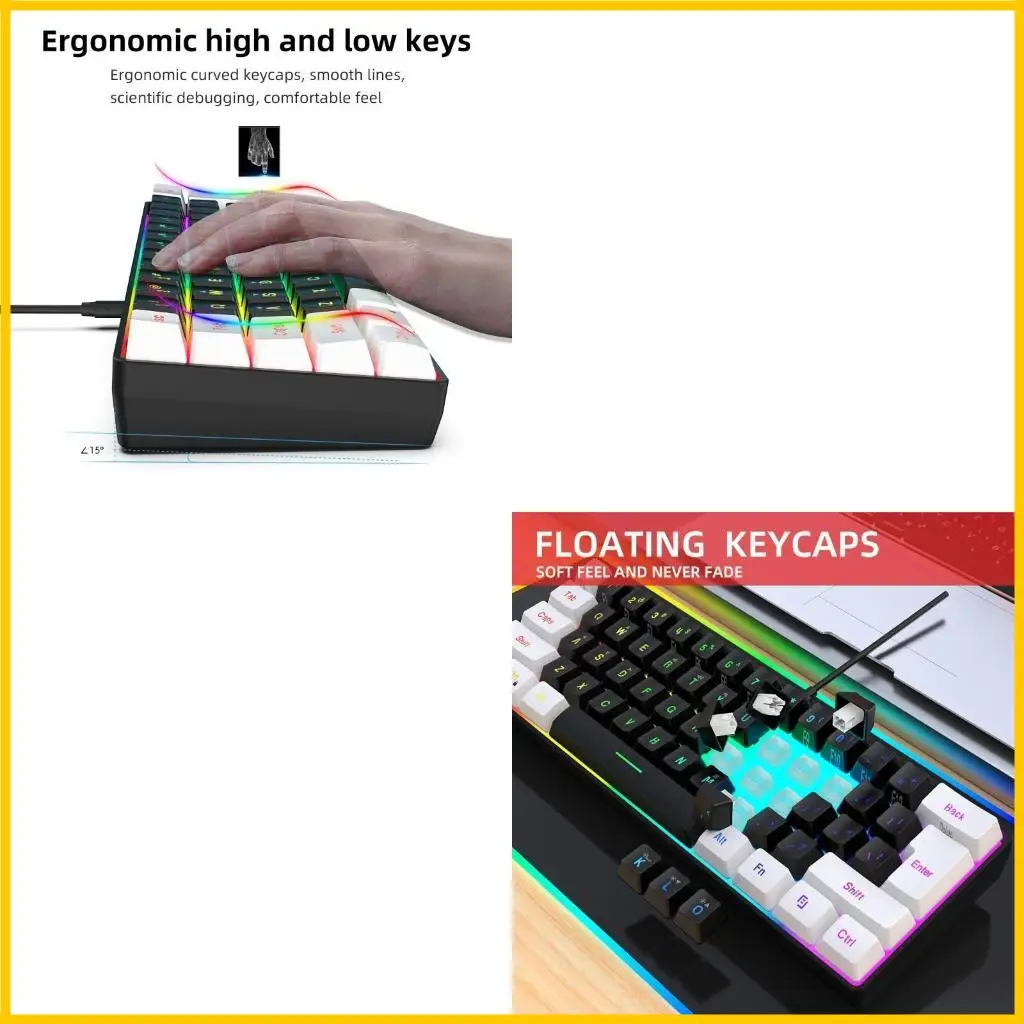 

61Keys RGB Проводные клавишные игры полноразмерные клавиатуры и мышиная комбо-эргономичная