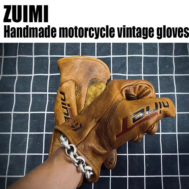 Vintage Leather Motorcycle Racing Glove Guantes Moto Luvas Full Finger Motocross MTB Biker Gloves Touchscreen Knight Glove