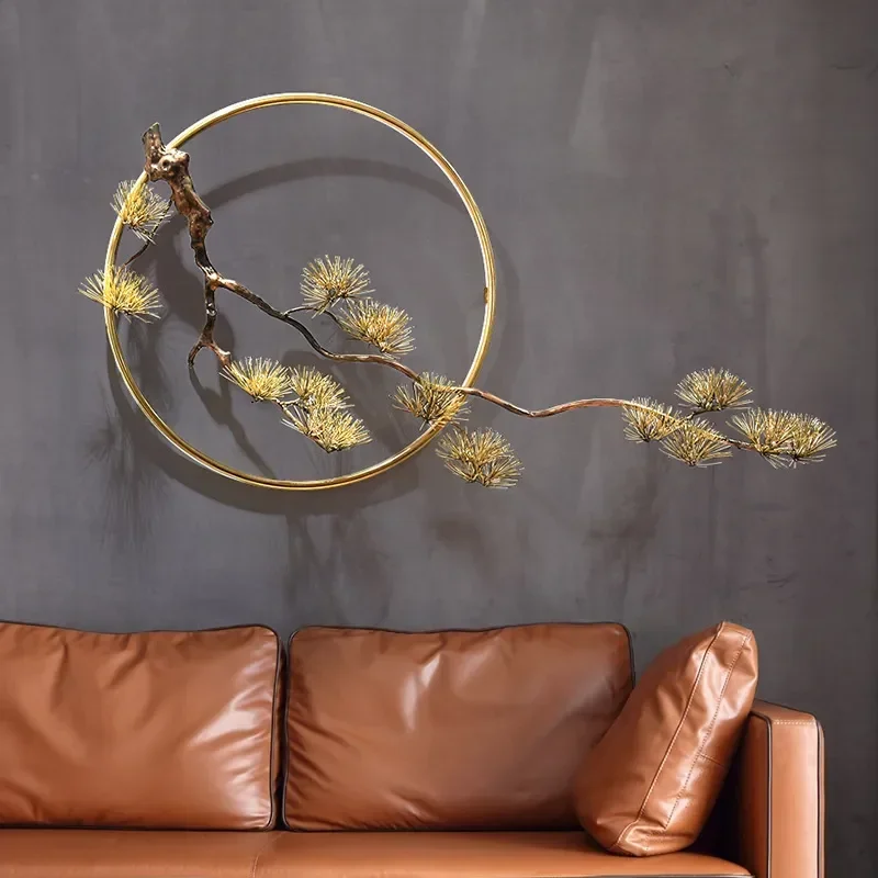 Three Dimensional Wrought Iron Pine Wall Pendant Chinese Welcome Porch Decor Hotel Club Ornament