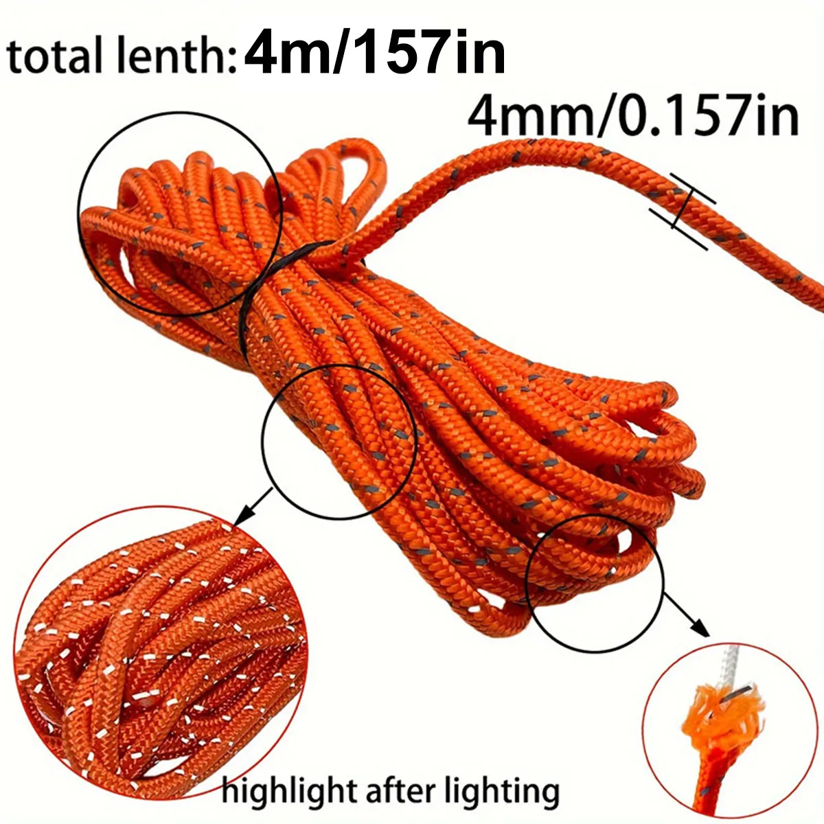 4m 4/6/8pcs Tent Tie Down Rope Reflective wind rope buckle Pulley Tensioner Outdoor - view 5