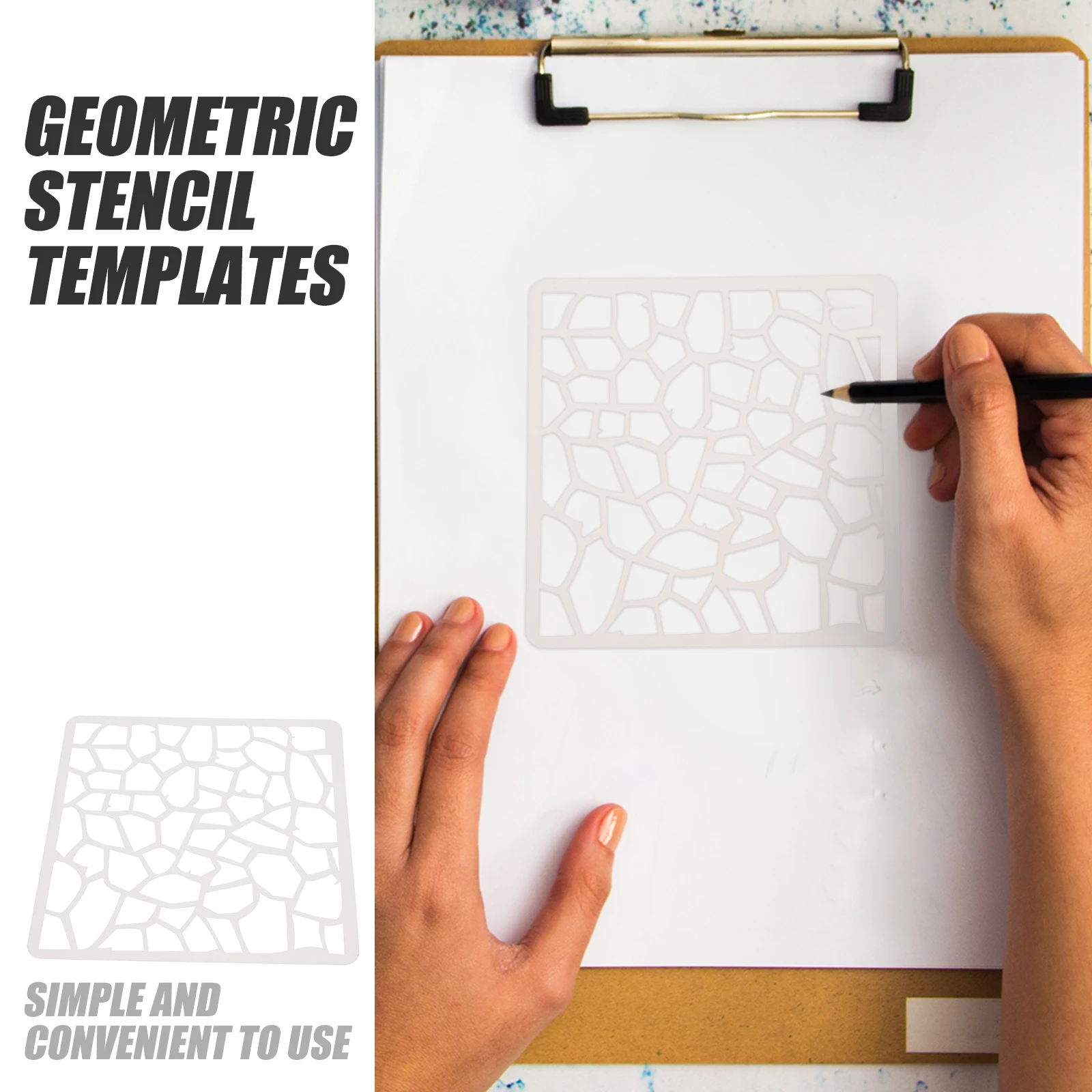 استنسل هندسي قابل لإعادة الاستخدام للحيوانات الأليفة لمشاريع فنية يدوية ذاتية الصنع لوحة جدارية وأرضية خشبية وتصميم نمط خرسانة من الحجر الخشبي