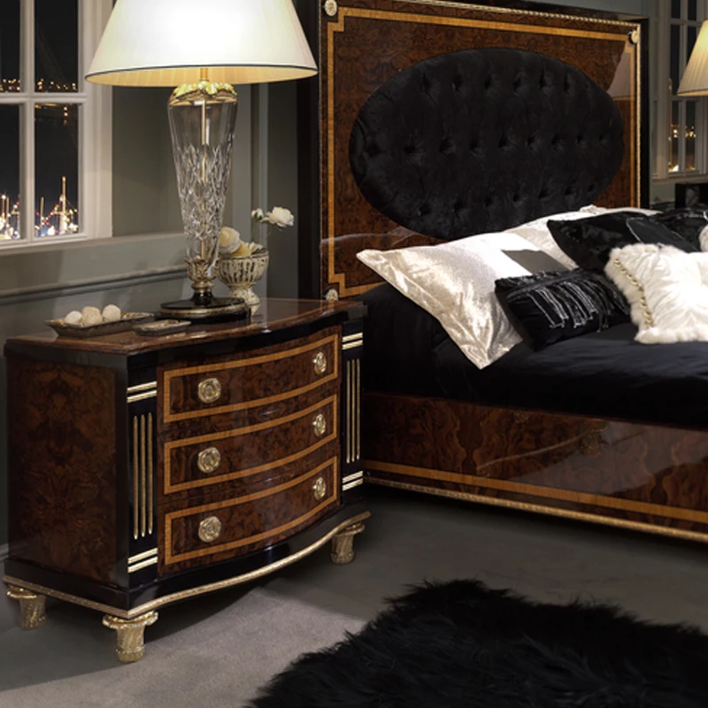 !@Customized  European Style Bedroom Furniture Black Velvet King Size Soft Bed Classic Antique Solid Wood Luxury Bedroom Set 202 - view 2