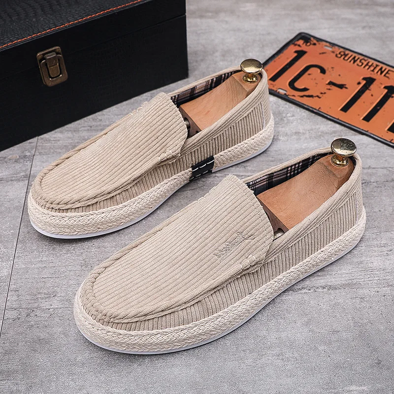 2023 New Style Corduroy Casual Shoes for Men Fashion Comfortable Linen Sole Fisherman Slip-On