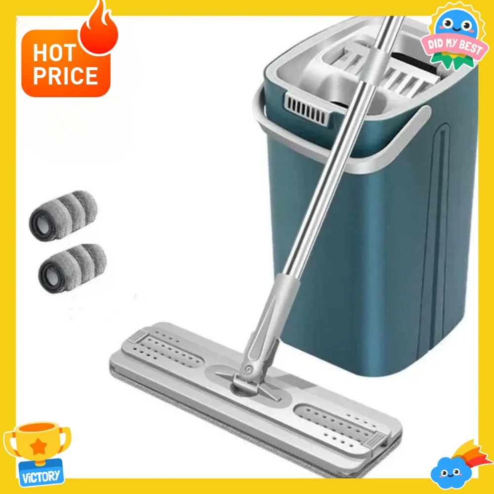 Microfiber Magic Floor Mop with Bucket - Scalable Squeegee Durable Flat Cleaner for Kitchen